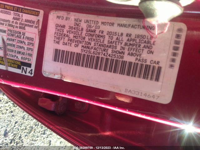 2004 PONTIAC VIBE VIN: 5Y2SL62874Z425108