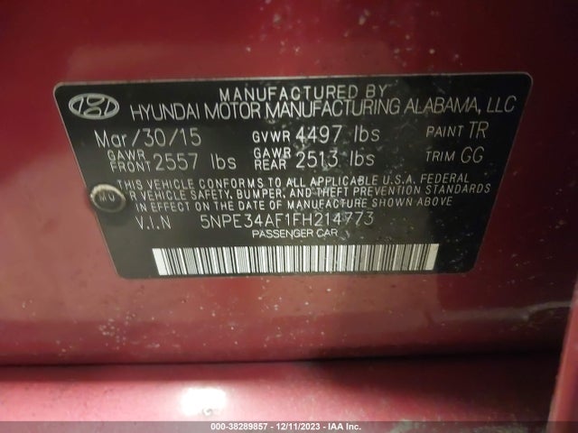 2015 HYUNDAI SONATA SPORT VIN: 5NPE34AF1FH214773