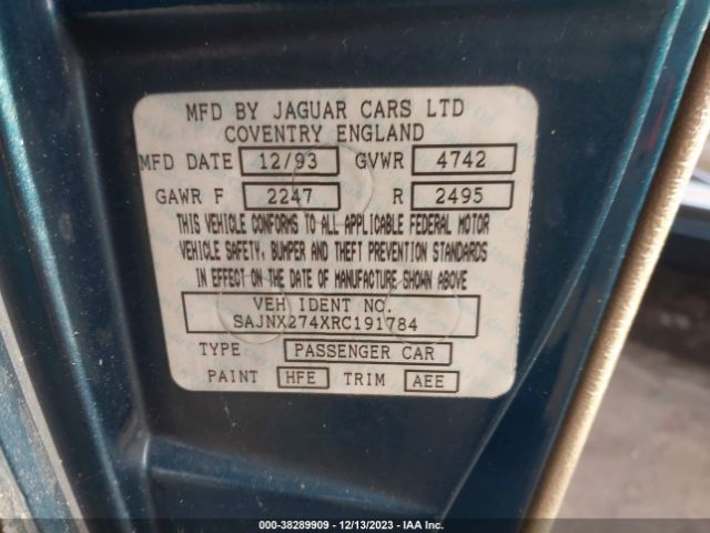 1994 JAGUAR XJS SAJNX274XRC191784 Photo 8