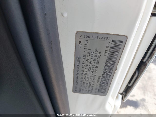 2002 VOLKSWAGEN EUROVAN MV VIN: WV2MB47072H062476