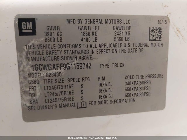 Chevrolet Express 2500 Work Van 2016 1GCWGAFF9G1159742 Image 9