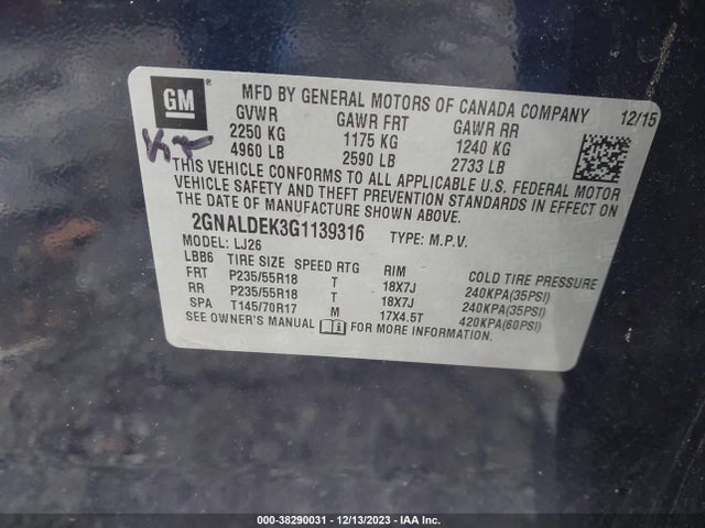 Chevrolet Equinox Ltz 2016 2GNALDEK3G1139316 Image 9