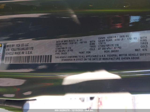 2021 JEEP GLADIATOR 1C6JJTBG0ML581170 Photo 8