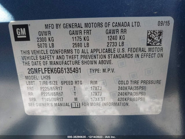 Chevrolet EQUINOX LT 2016 2GNFLFEK6G6135491 Image 9