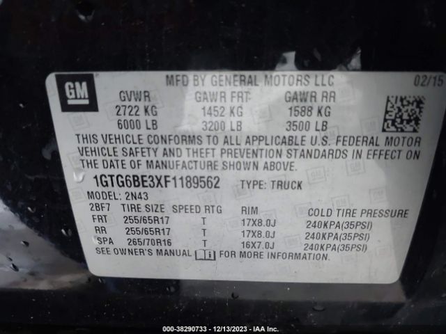 1GTG6BE3XF1189562 GMC CANYON SLE
