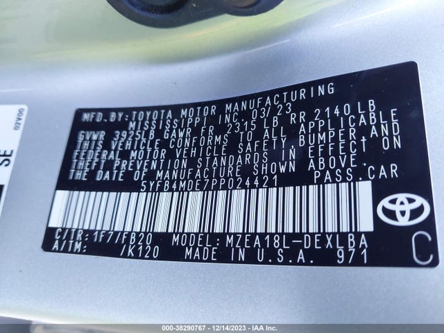 Toyota COROLLA LE 2023 5YFB4MDE7PP024421 Image 9