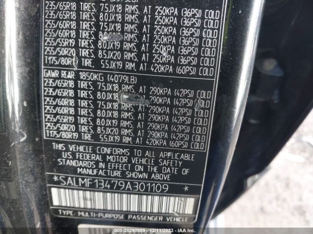 2009 LAND ROVER RANGE ROVER SALMF13479A301109 Photo 8