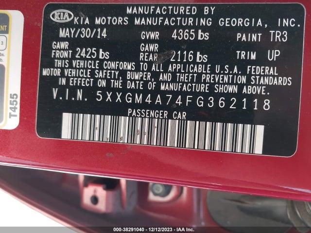 KIA Optima Lx 2015 5XXGM4A74FG362118 Image 9