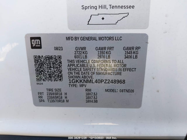 1GKKNML40PZ248968 GMC Acadia Fwd Slt