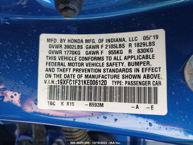 Honda CIVIC EX 2019 19XFC1F31KE006120 Image 9