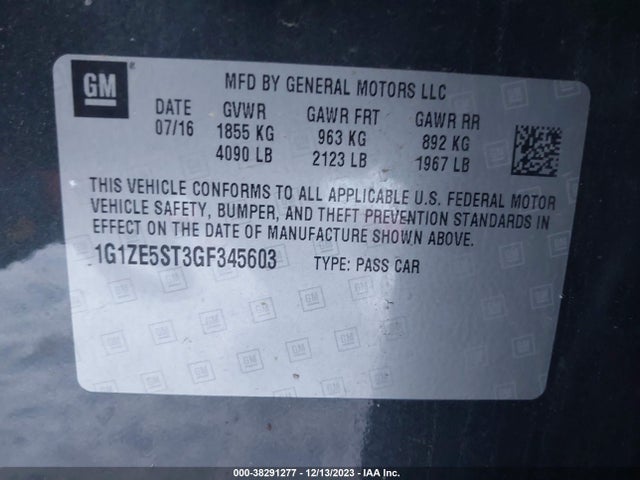 Chevrolet MALIBU 1LT 2016 1G1ZE5ST3GF345603 Image 9