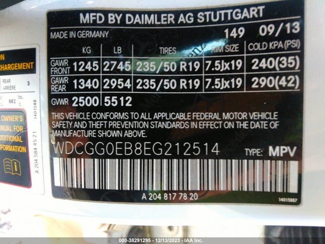 2014 MERCEDES-BENZ GLK 250 BLUETEC 4MATIC VIN: WDCGG0EB8EG212514