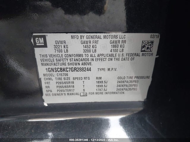 Chevrolet Tahoe Lt 2016 1GNSCBKC7GR288244 Image 9