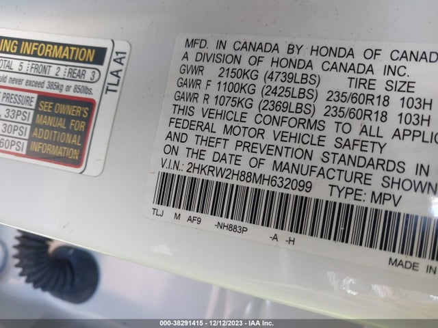 Honda Cr-v Awd Ex-l 2021 2HKRW2H88MH632099 Image 9