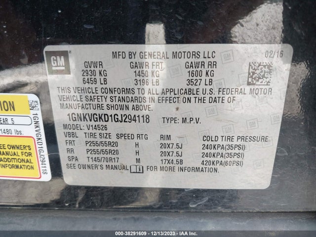 Chevrolet Traverse 1lt 2016 1GNKVGKD1GJ294118 Image 9
