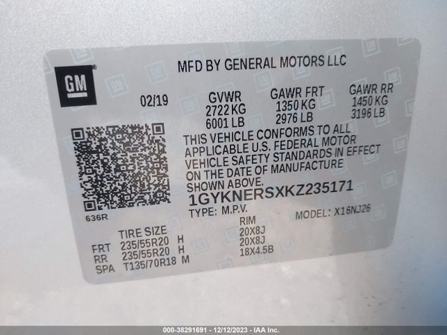 1GYKNERSXKZ235171 Cadillac Xt5 Premium Luxury