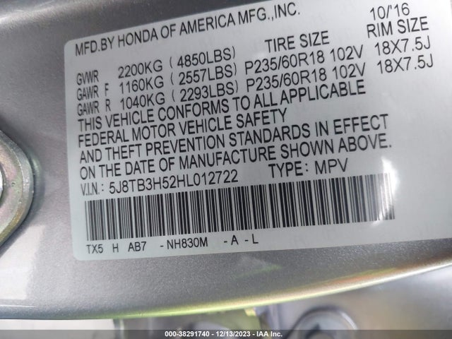 Acura Rdx Technology   Acurawatch Plus Packages/w/technology Package 2017 5J8TB3H52HL012722 Image 9