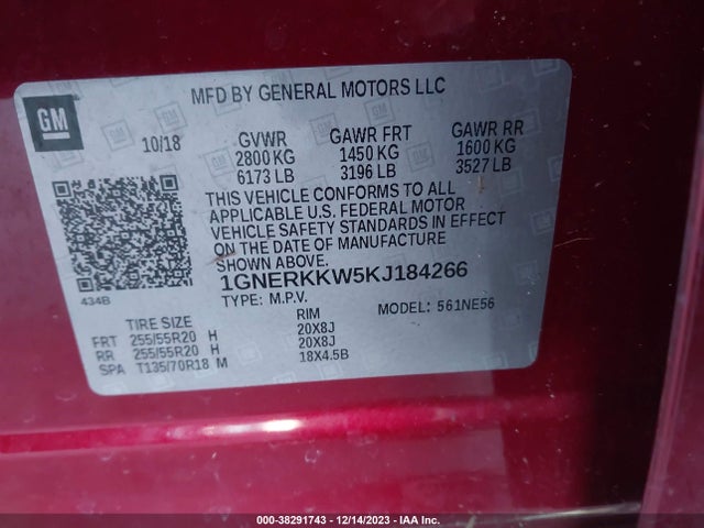 Chevrolet Traverse Premier 2019 1GNERKKW5KJ184266 Image 9