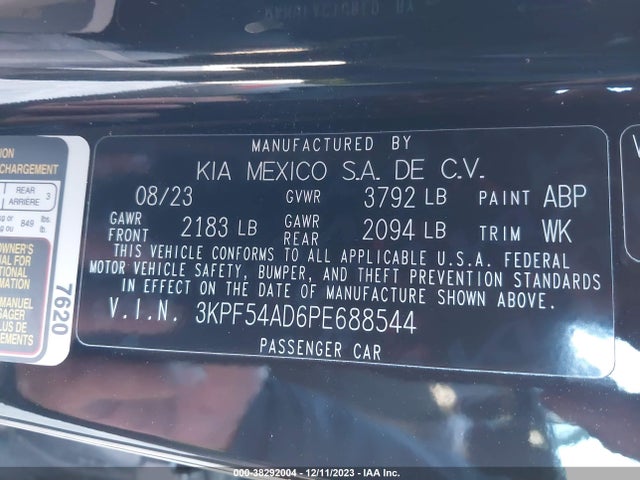 2023 KIA FORTE GT LINE VIN: 3KPF54AD6PE688544