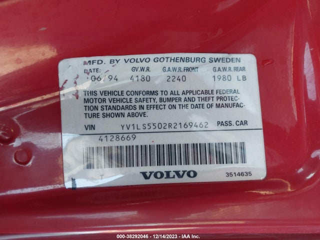1994 VOLVO 850 VIN: YV1LS5502R2169462