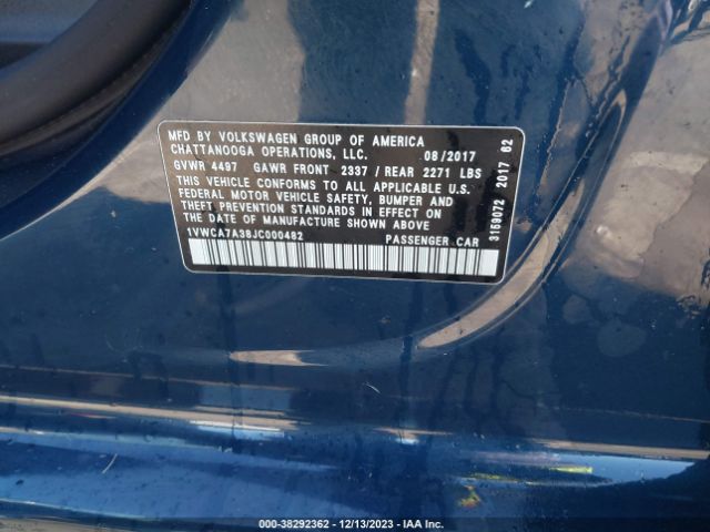 1VWCA7A38JC000482 Volkswagen Passat 2.0t Sel Premium