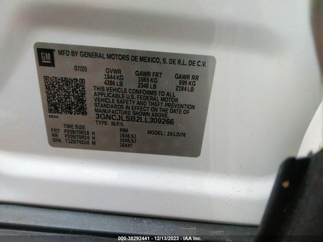 Chevrolet Trax Fwd Lt 2020 3GNCJLSB2LL309266 Image 9