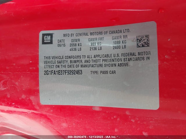Chevrolet Camaro 1ls 2015 2G1FA1E37F9292463 Image 9