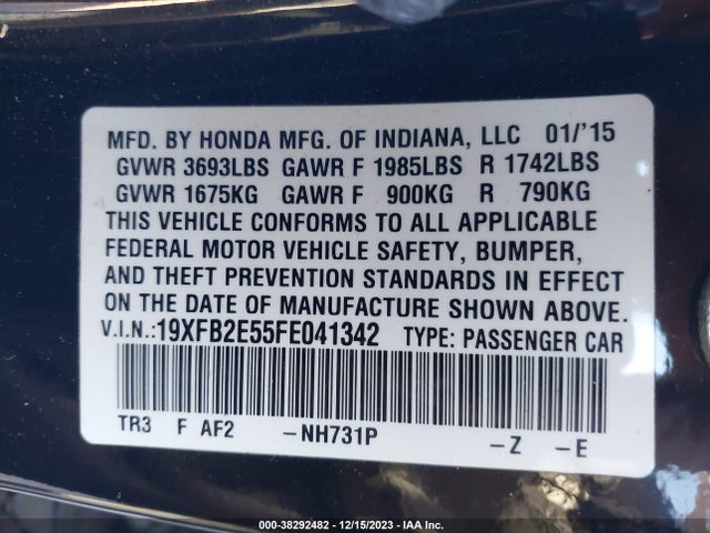 Honda Civic Lx 2015 19XFB2E55FE041342 Image 9