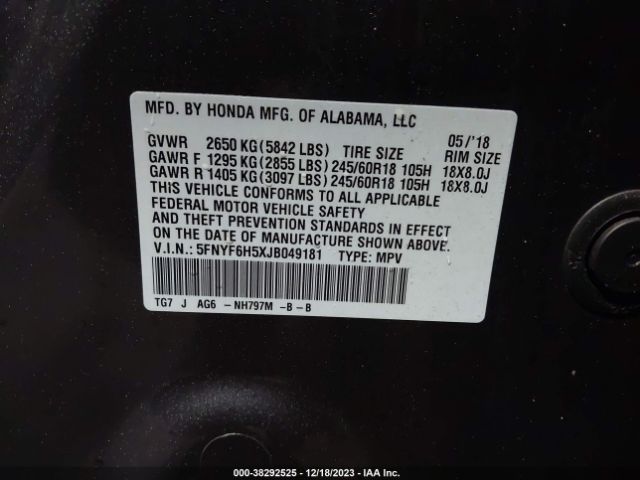 5FNYF6H5XJB049181 Honda Pilot Ex-l