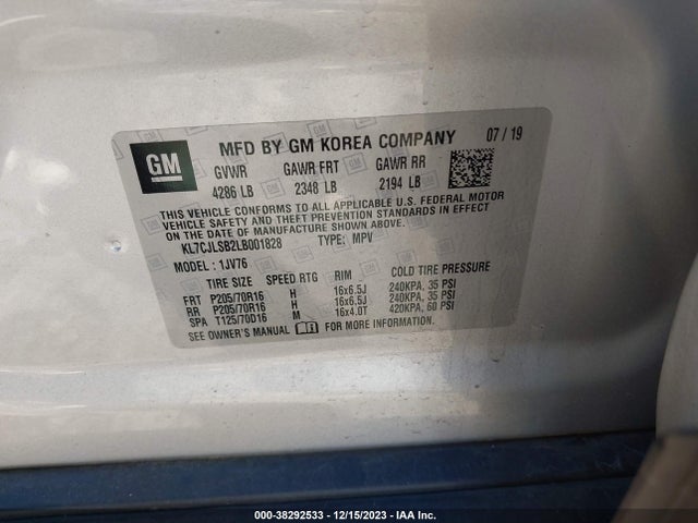 Chevrolet Trax Fwd Lt 2020 KL7CJLSB2LB001828 Image 9