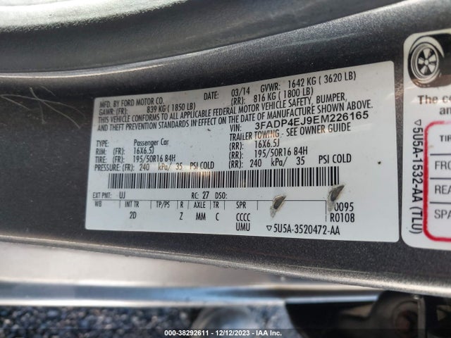 2014 FORD FIESTA SE VIN: 3FADP4EJ9EM226165