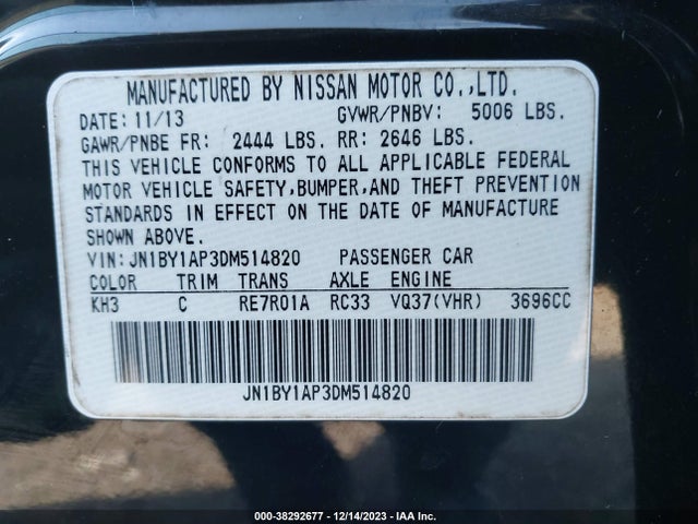 Aukcja sprzedaży 2013 Infiniti M37, vin: JN1BY1AP3DM514820, numer aukcji: 38292677