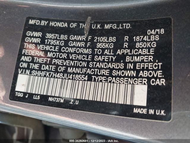 SHHFK7H48JU418554 Honda Civic Sport