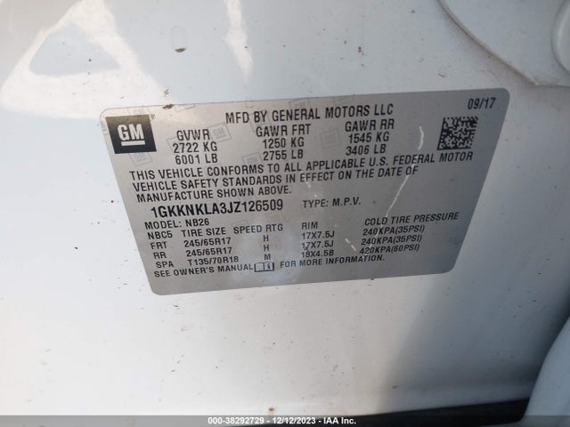 1GKKNKLA3JZ126509 GMC Acadia Sle-1