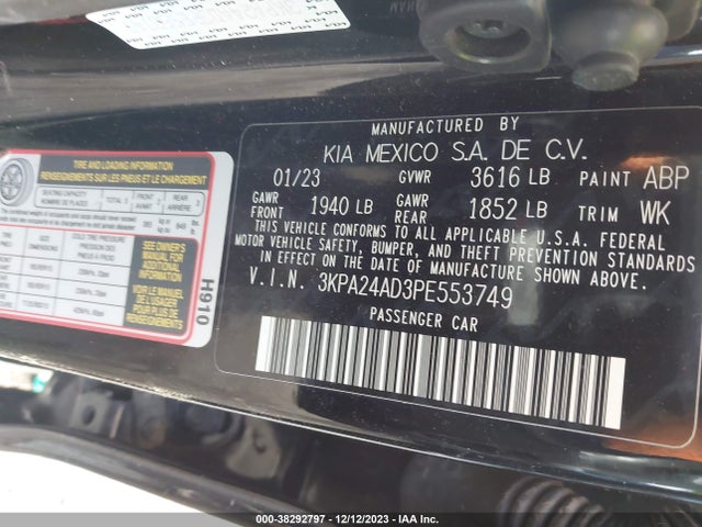 2023 KIA RIO LX VIN: 3KPA24AD3PE553749