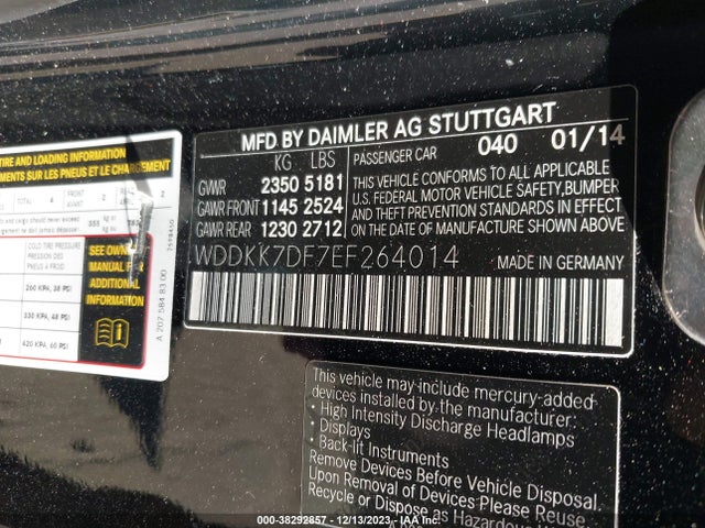 2014 MERCEDES-BENZ E 550 VIN: WDDKK7DF7EF264014
