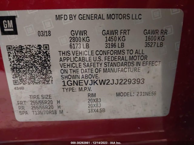 Chevrolet Traverse Premier 2018 1GNEVJKW2JJ229393 Image 9