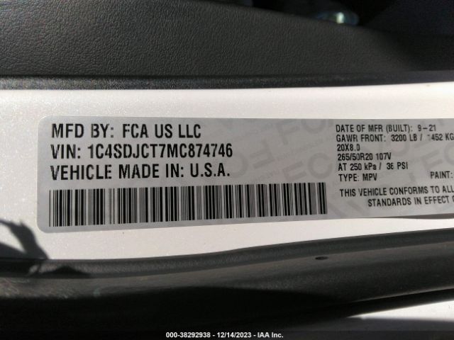 1C4SDJCT7MC874746 Dodge Durango R/t Awd