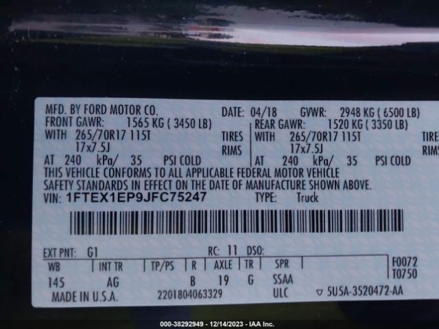 1FTEX1EP9JFC75247 Ford F-150 Xl