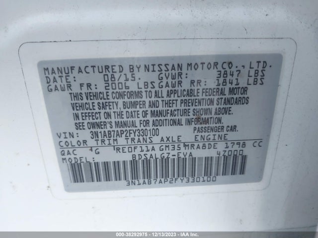 Nissan SENTRA SL 2015 3N1AB7AP2FY330100 Image 9