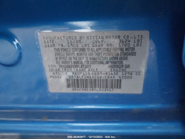 3N1CN8EV8ML823417 Nissan Versa Sv Xtronic Cvt