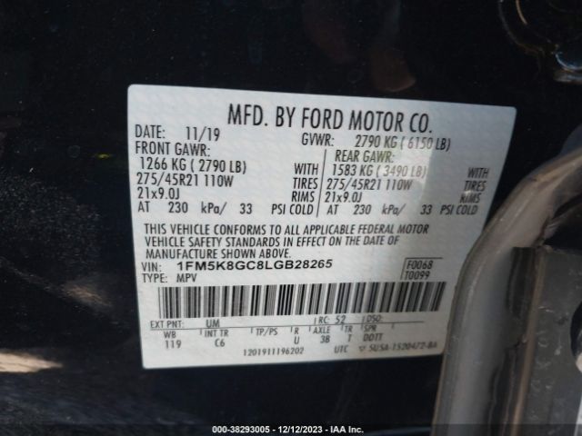 1FM5K8GC8LGB28265 Ford Explorer St