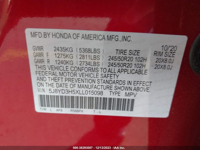Acura Mdx Technology Package 2020 5J8YD3H5XLL015098 Image 9