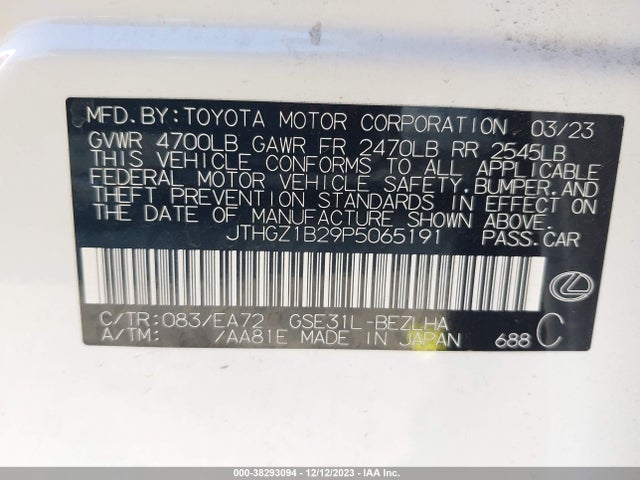 2023 LEXUS IS 350 F-SPORT VIN: JTHGZ1B29P5065191