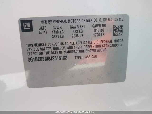 2018 CHEVROLET CRUZE LT AUTO VIN: 3G1BE6SM8JS518132