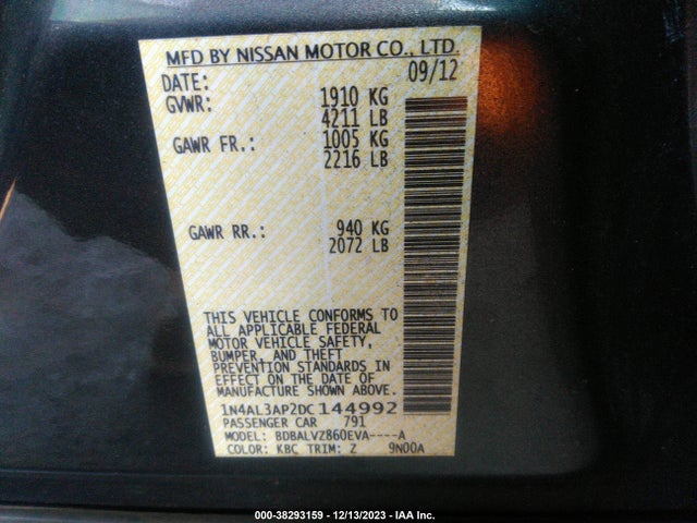 2013 NISSAN ALTIMA 2.5 SL VIN: 1N4AL3AP2DC144992