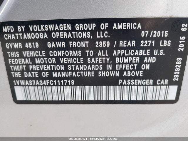 1VWAS7A34FC111719 Volkswagen Passat 1.8t Limited Edition