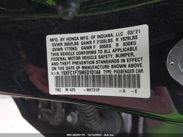 Honda Civic Ex-l 2021 19XFC1F75ME010144 Image 9