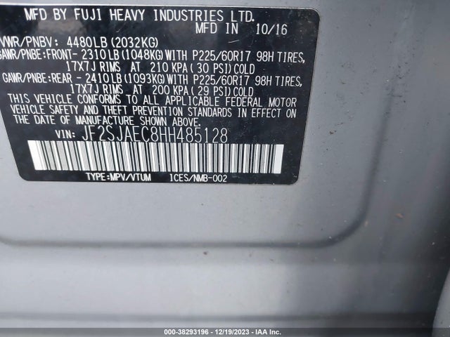 Subaru Forester 2.5i Premium 2017 JF2SJAEC8HH485128 Image 9