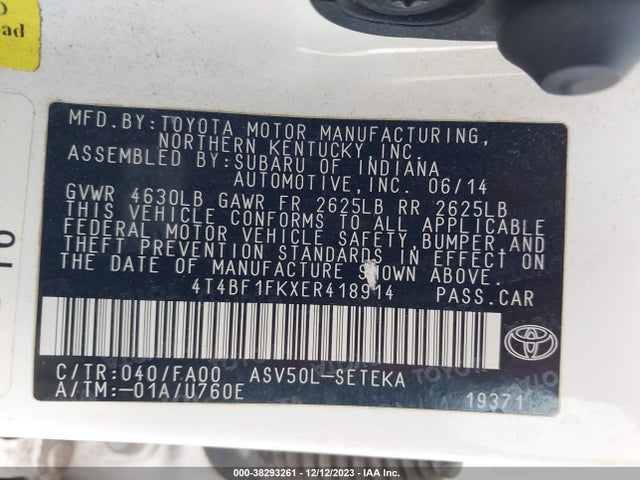Toyota CAMRY L 2014 4T4BF1FKXER418914 Image 9